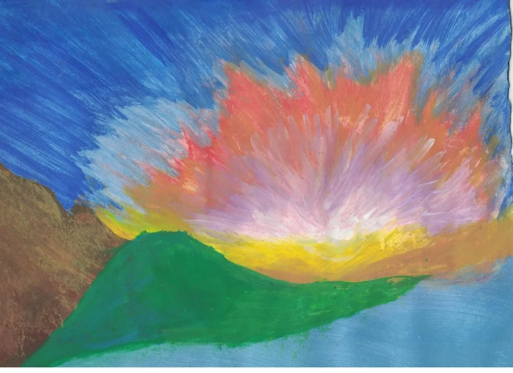 Paint of a volcano
